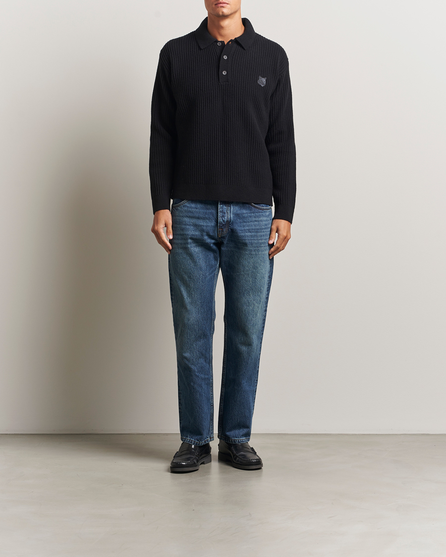 Herre | Gensere | Maison Kitsuné | Tonal Fox Head Wool Ribbed Polo Black