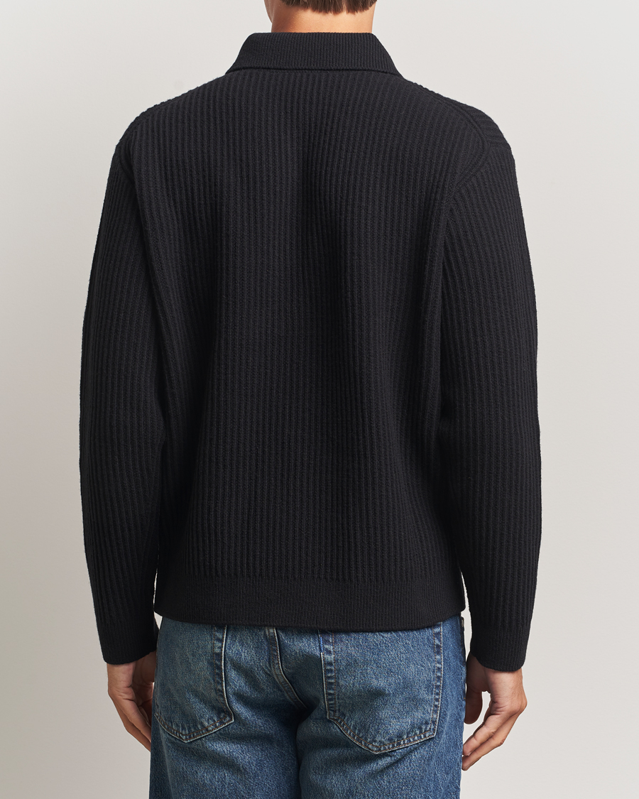 Herre | Gensere | Maison Kitsuné | Tonal Fox Head Wool Ribbed Polo Black