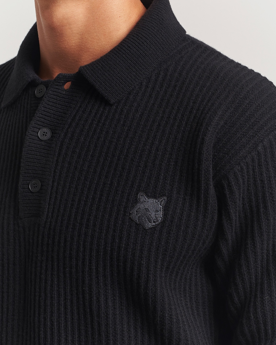 Herre | Gensere | Maison Kitsuné | Tonal Fox Head Wool Ribbed Polo Black
