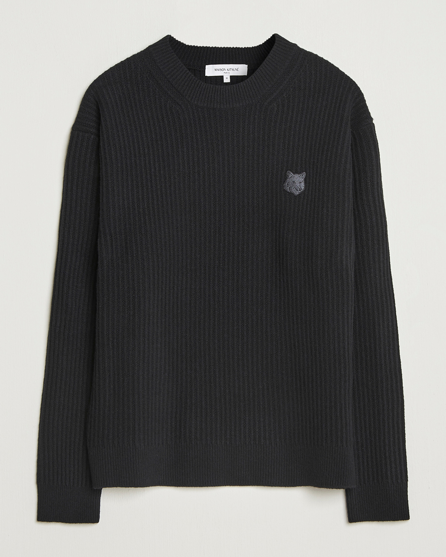 Herre | Gensere | Maison Kitsuné | Tonal Fox Head Wool Ribbed Sweater Black