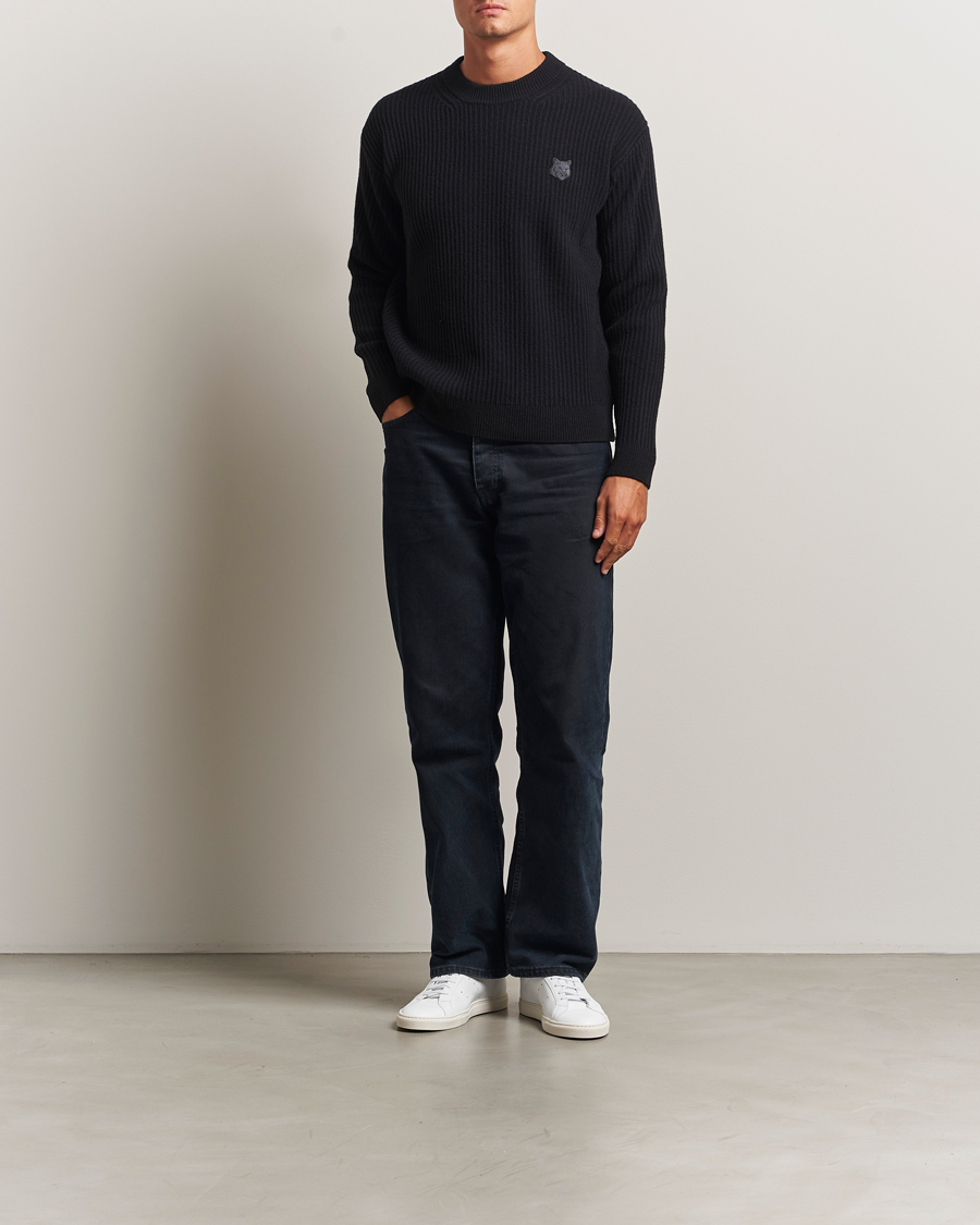 Herre | Gensere | Maison Kitsuné | Tonal Fox Head Wool Ribbed Sweater Black