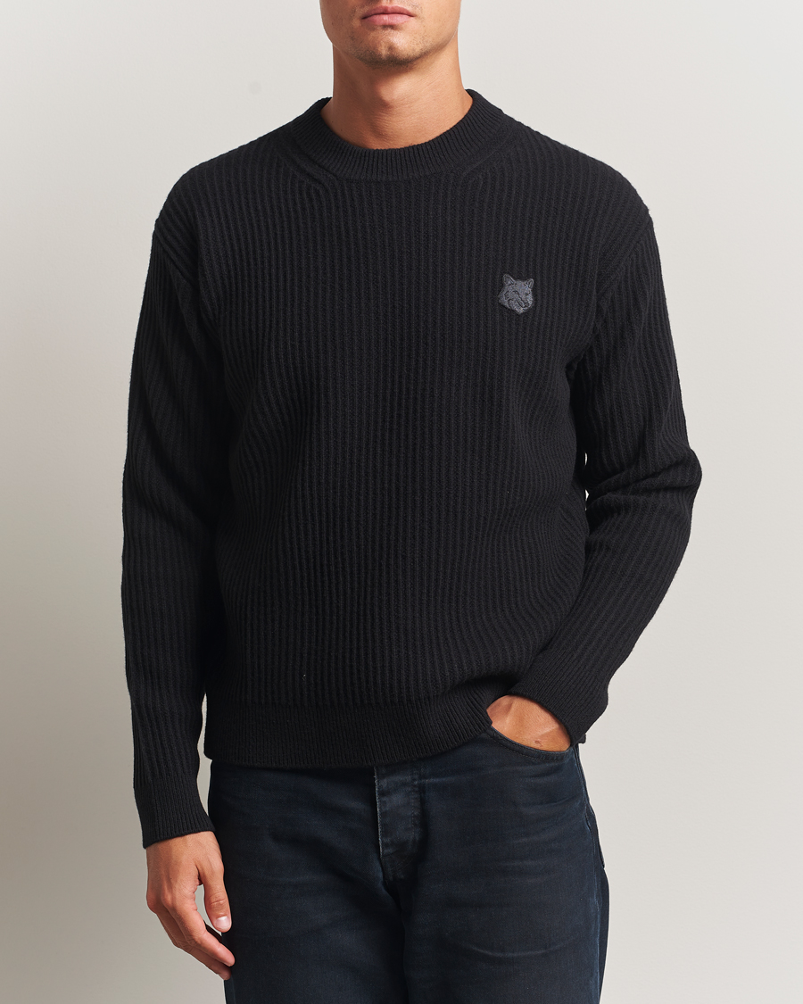 Herre | Gensere | Maison Kitsuné | Tonal Fox Head Wool Ribbed Sweater Black