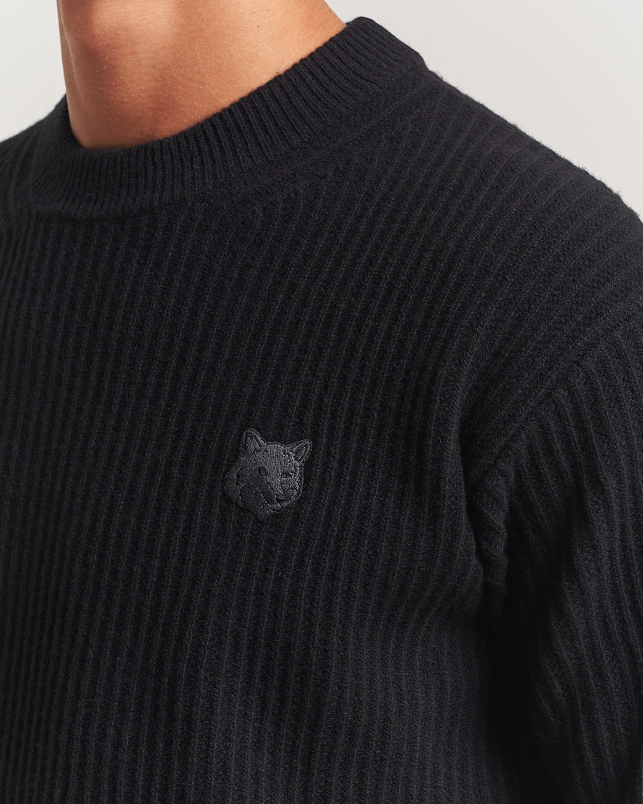 Herre | Gensere | Maison Kitsuné | Tonal Fox Head Wool Ribbed Sweater Black