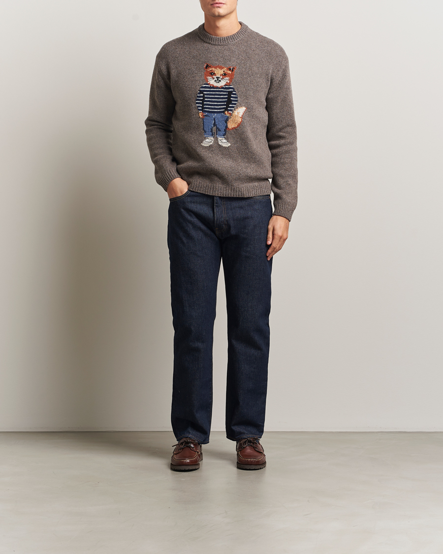 Herre | Gensere | Maison Kitsuné | Dressed Fox Wool Knitted Sweater Dark Grey Melange