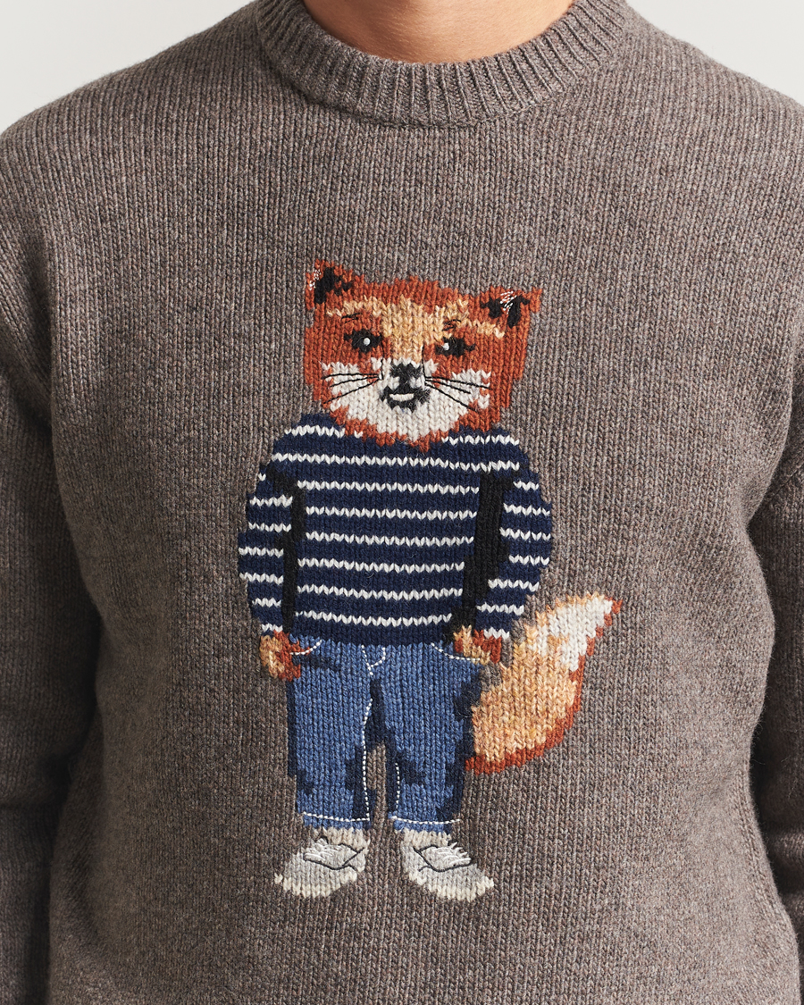 Herre | Gensere | Maison Kitsuné | Dressed Fox Wool Knitted Sweater Dark Grey Melange