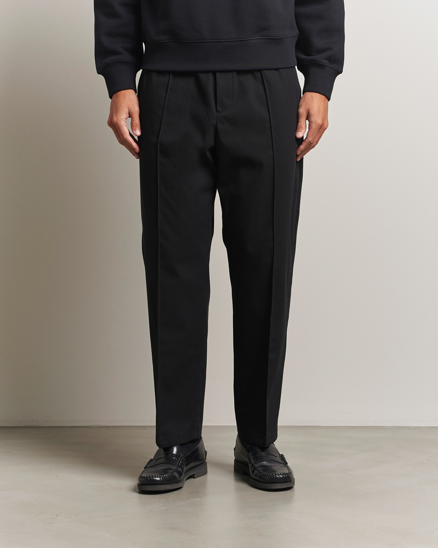 Herre | Bukser | Maison Kitsuné | Cotton Twill Pleated Drawstring Trousers Black