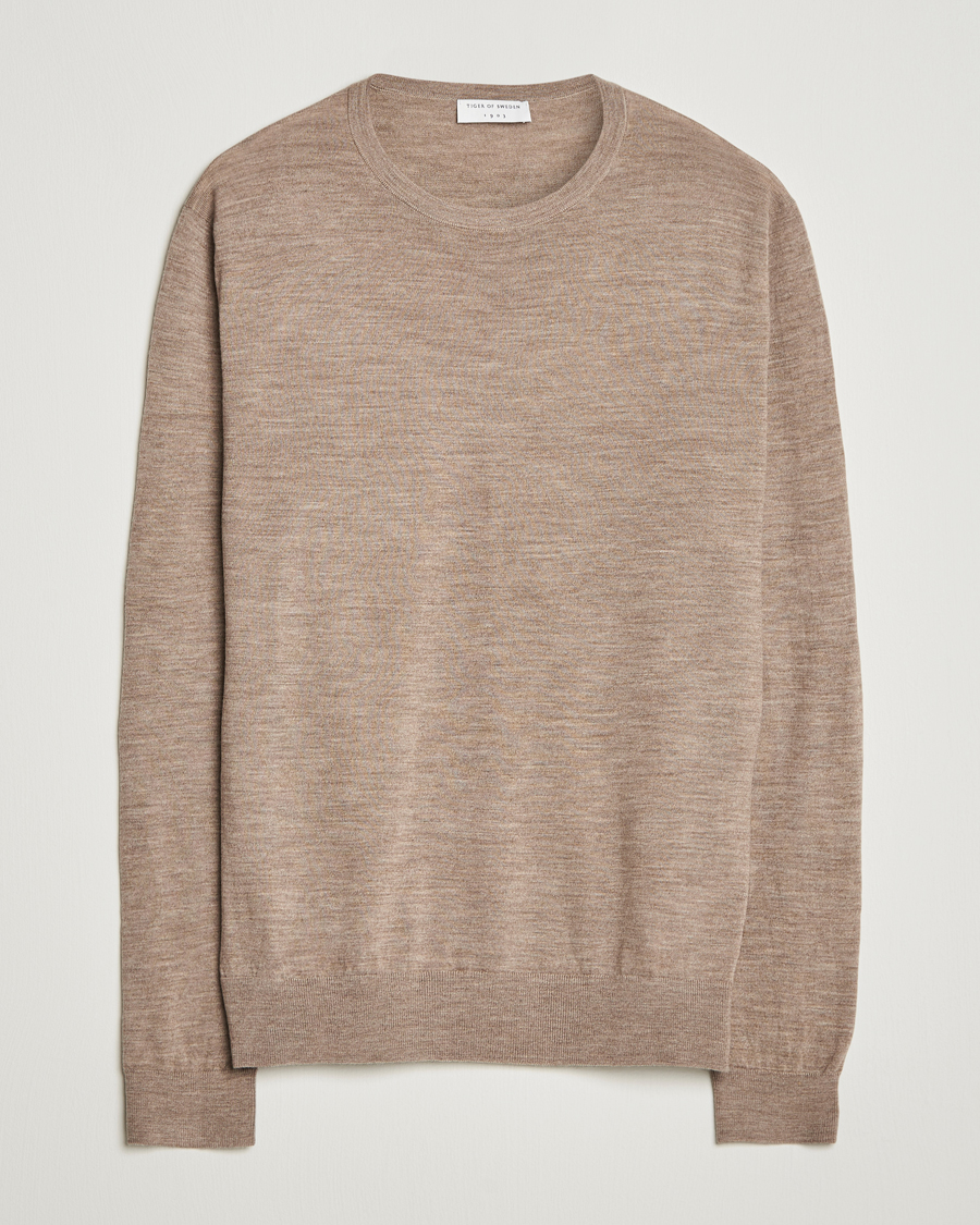 Herre | Gensere | Tiger of Sweden | Connor Extra Fine Merino Crew Neck Pullover Beige Melange
