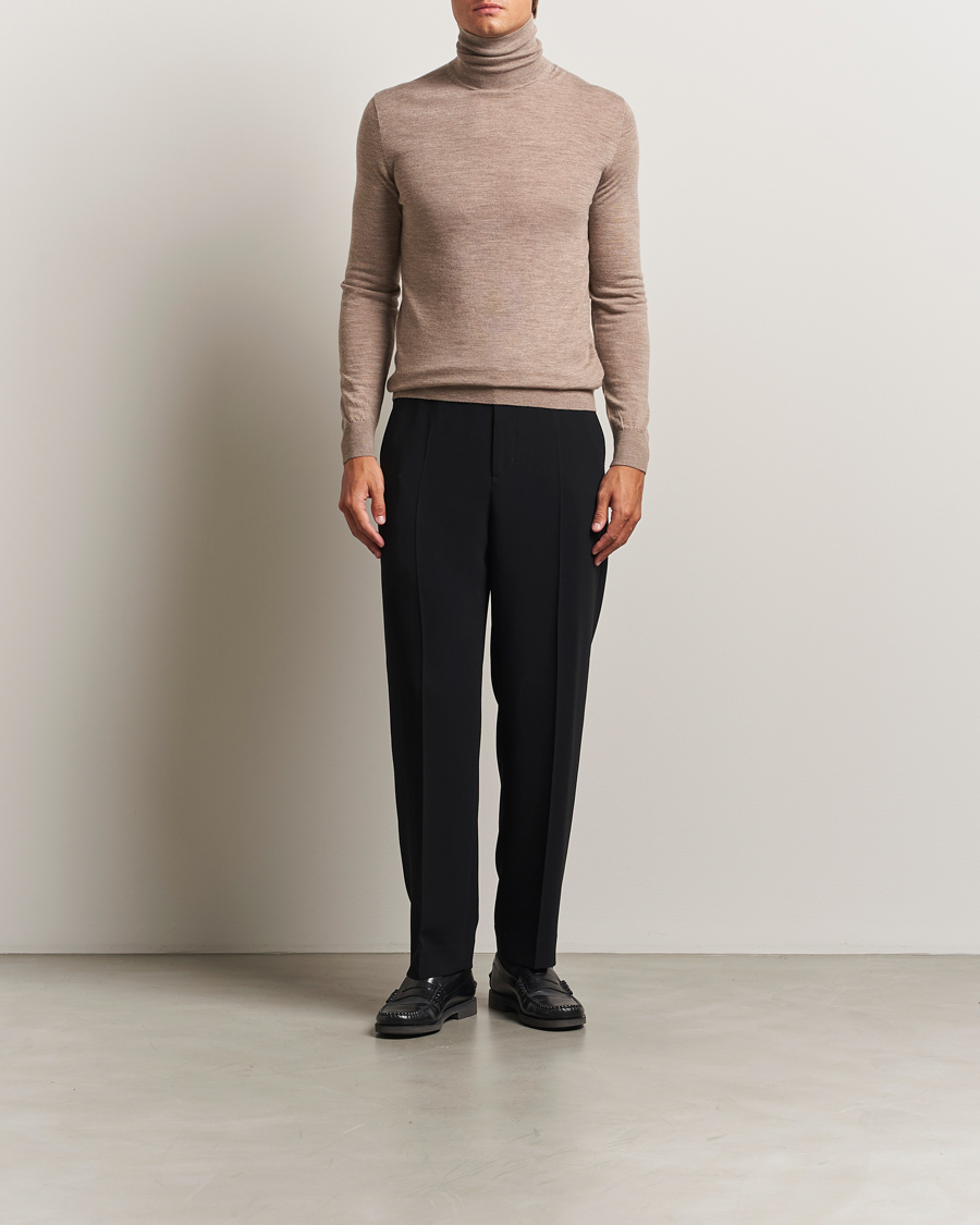 Herre | Gensere | Tiger of Sweden | Nevile Extra Fine Merino Polo Beige Melange
