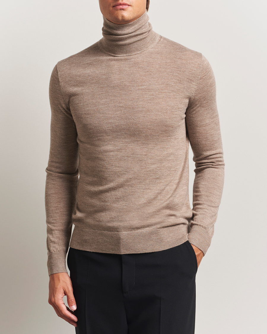 Herre | Gensere | Tiger of Sweden | Nevile Extra Fine Merino Polo Beige Melange