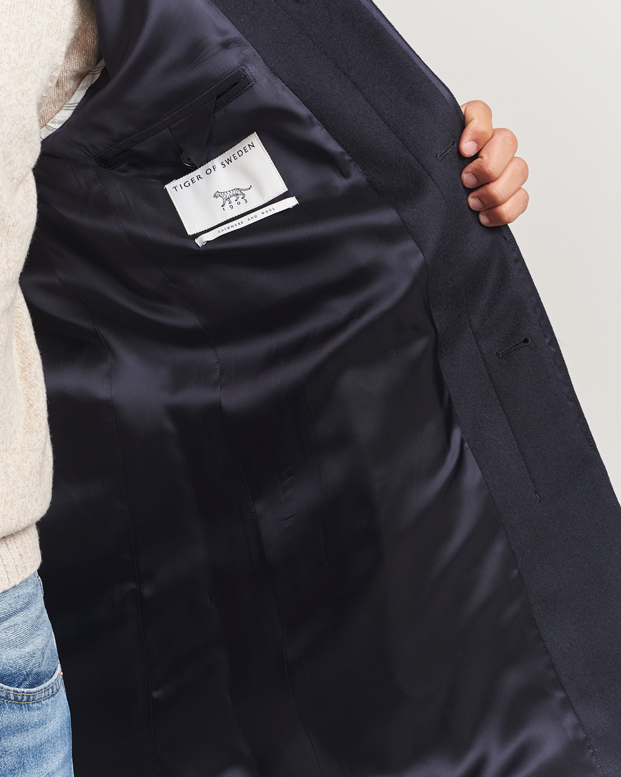 Herre | Jakker | Tiger of Sweden | Aleric Wool/Cashmere Stand Up Coat Light Ink