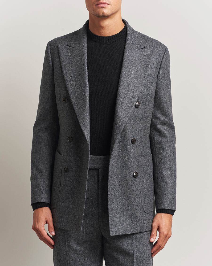 Herre | Dressjakker | Tiger of Sweden | Joachim Wool Double Breasted Pinstriped Blazer Silver