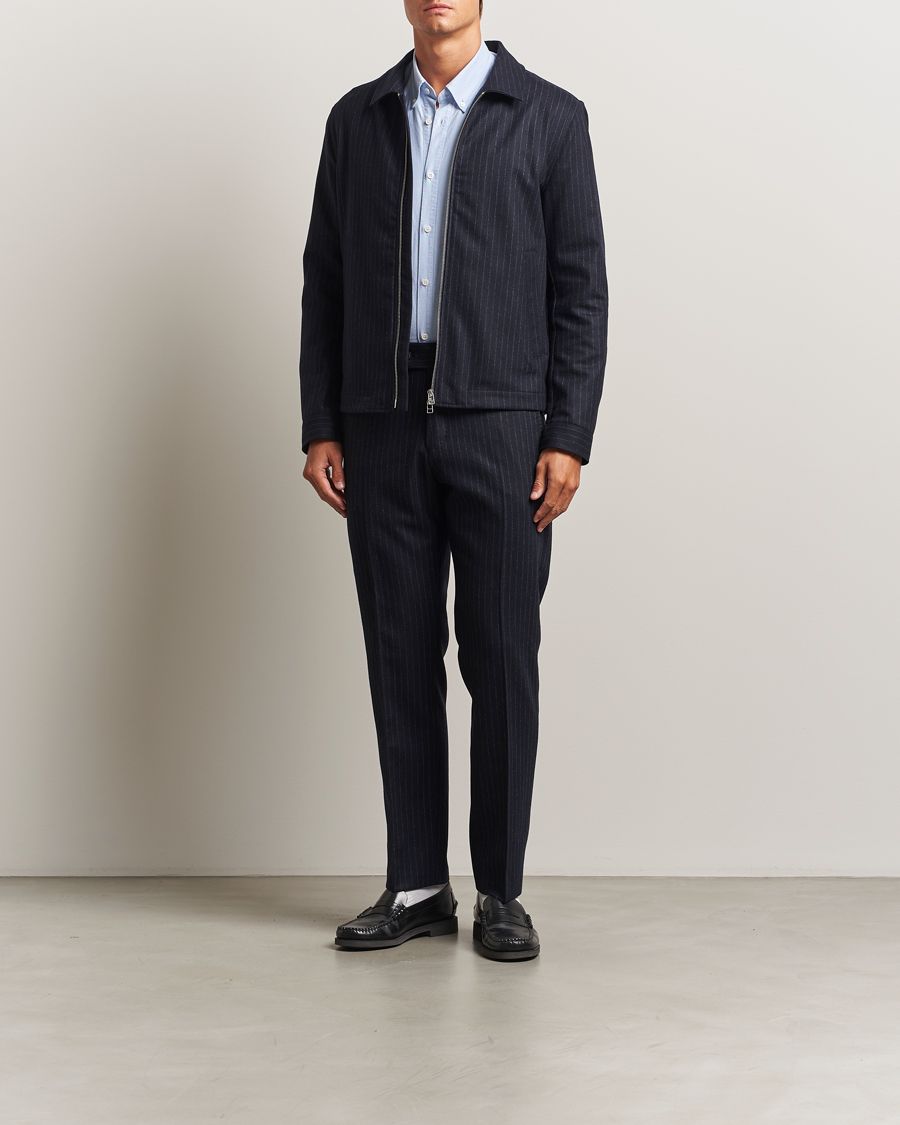 Herre | Bukser | Tiger of Sweden | Tense Wool Pleated Pinstriped Trousers Blue Function