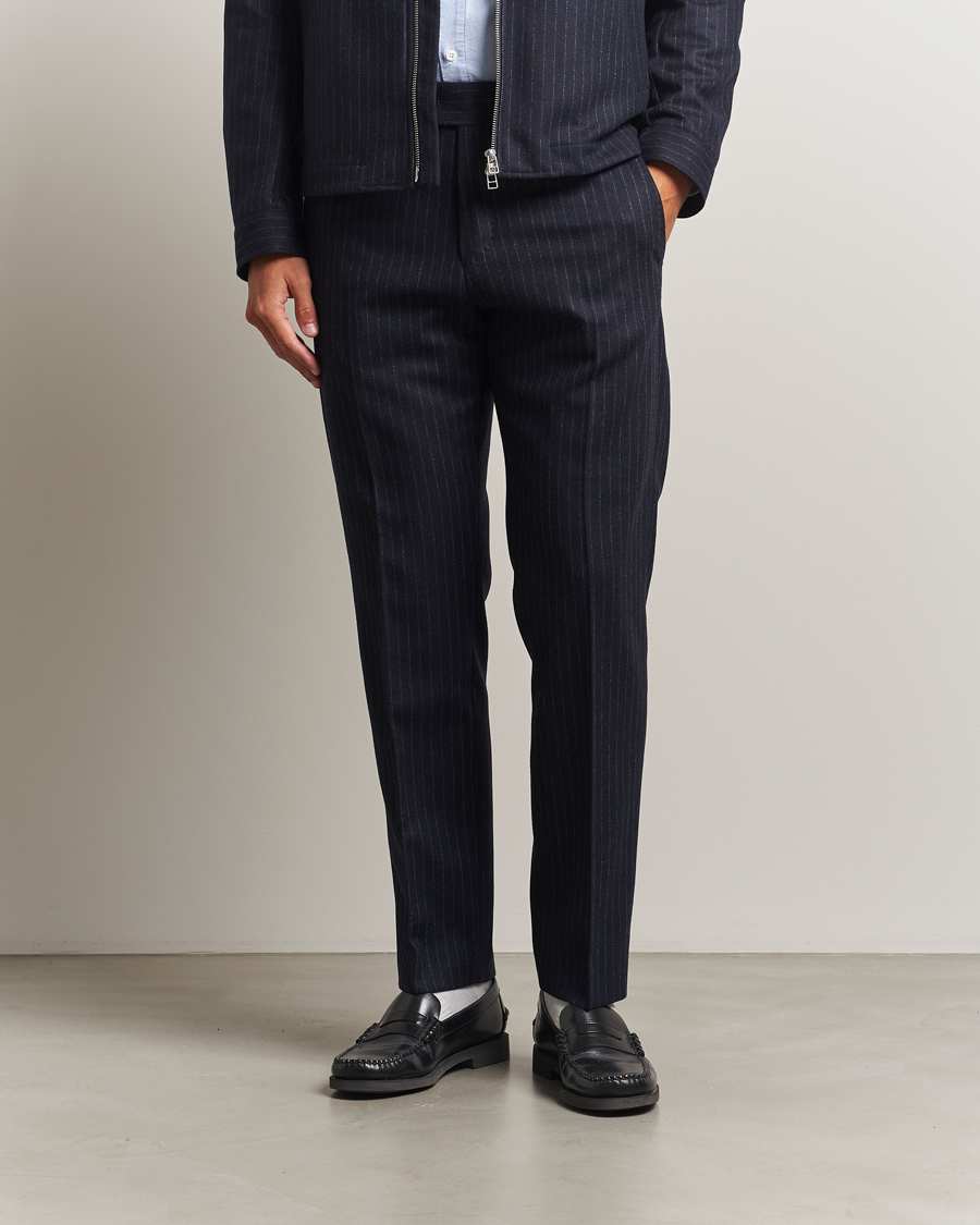 Herre | Bukser | Tiger of Sweden | Tense Wool Pleated Pinstriped Trousers Blue Function
