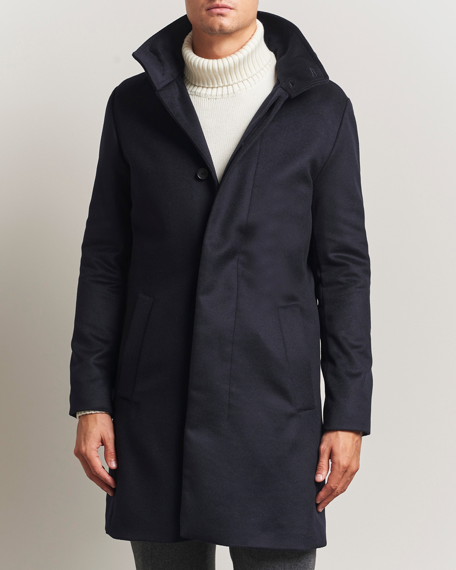 Herre | Jakker | Tiger of Sweden | Aleric Wool/Cashmere Hooded Coat Light Ink