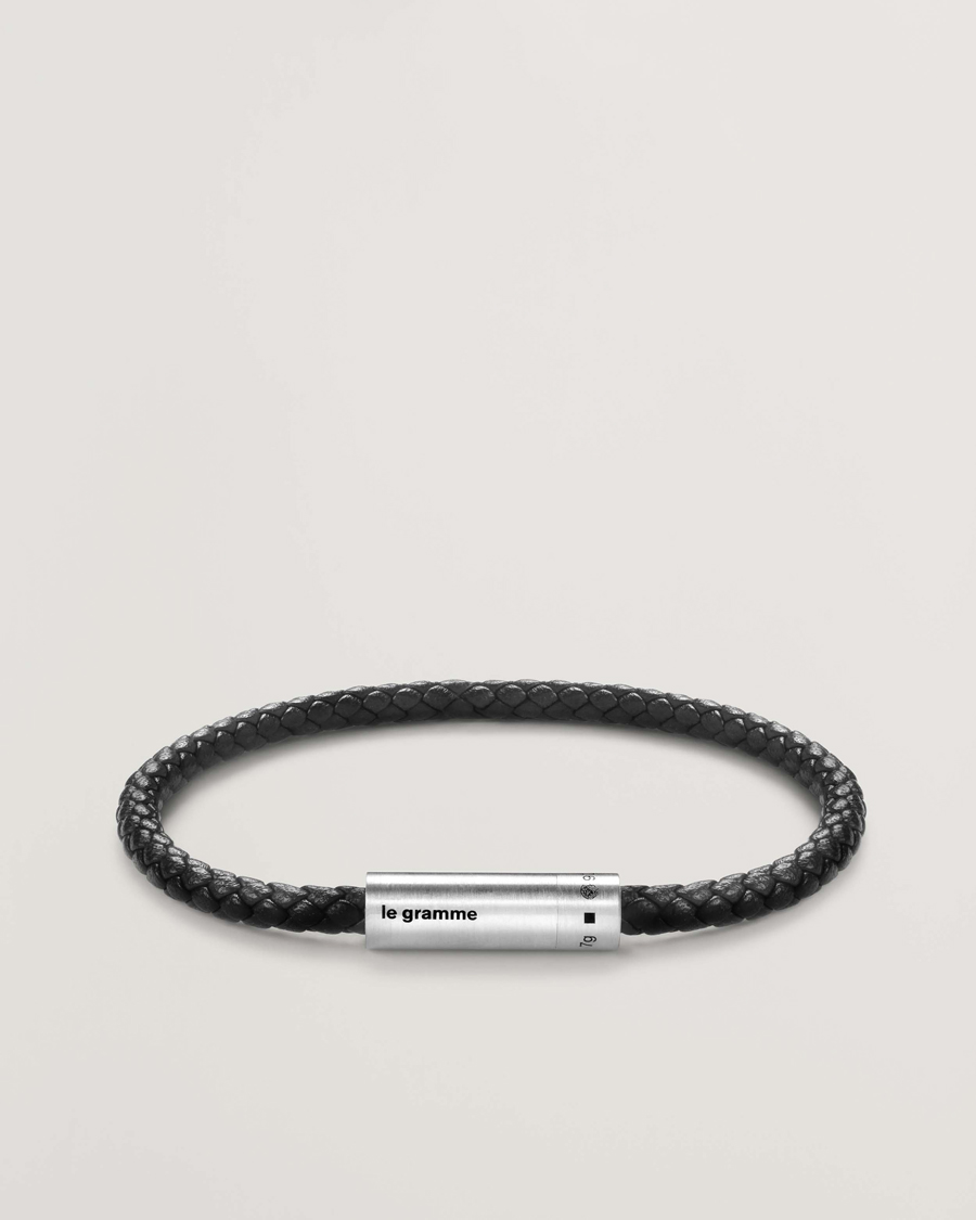 Herre | Smykker | LE GRAMME | Leather Cable Bracelet Black/Sterling Silver 7g