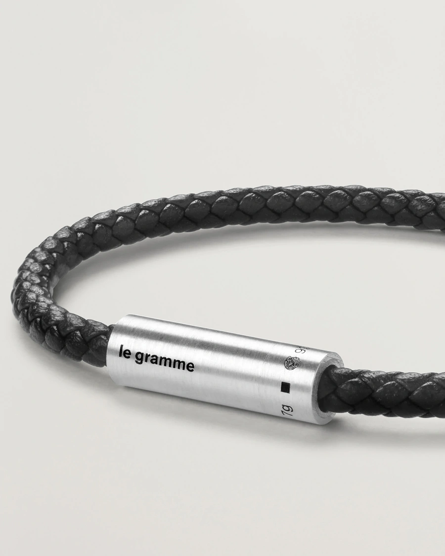 Herre | Smykker | LE GRAMME | Leather Cable Bracelet Black/Sterling Silver 7g