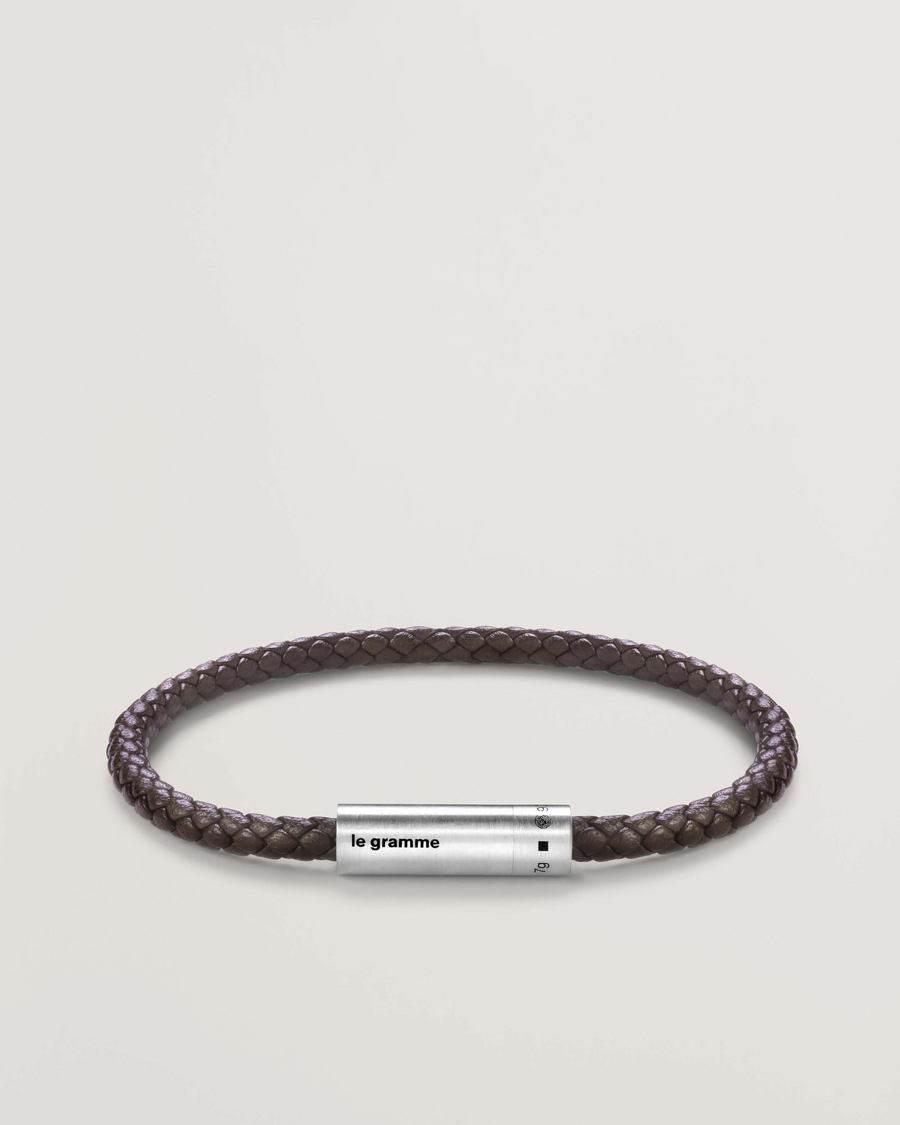 Herre | Smykker | LE GRAMME | Leather Cable Bracelet Brown/Sterling Silver 7g