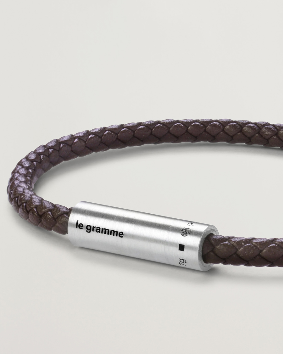 Herre | Smykker | LE GRAMME | Leather Cable Bracelet Brown/Sterling Silver 7g