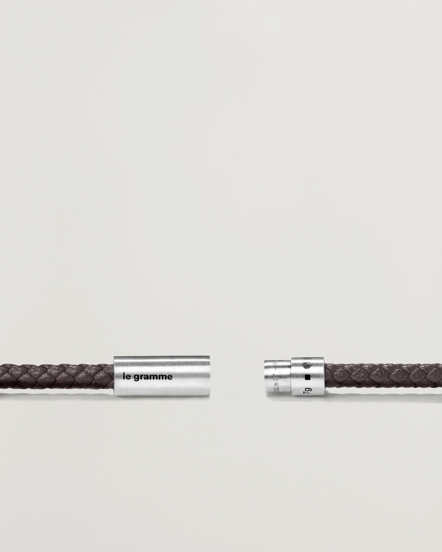 Herre | Smykker | LE GRAMME | Leather Cable Bracelet Brown/Sterling Silver 7g