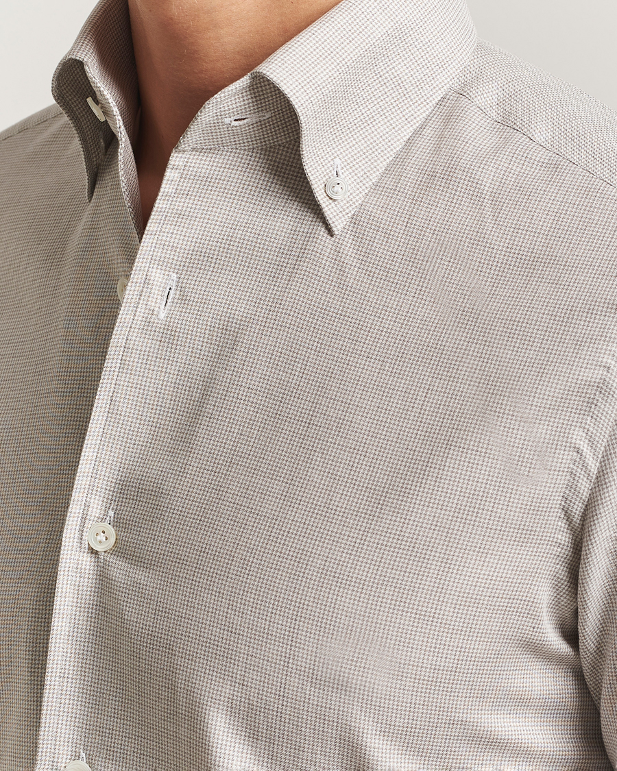 Herre | Skjorter | 100Hands | Micro Houndstooth Flannel Button Down Beige
