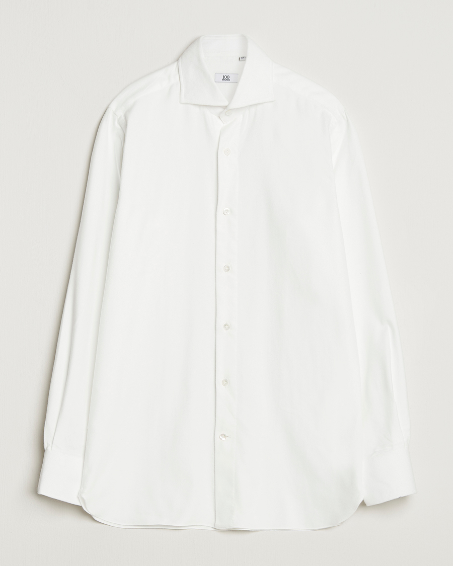 Herre | Skjorter | 100Hands | Herringbone Flannel Cut Away Shirt White