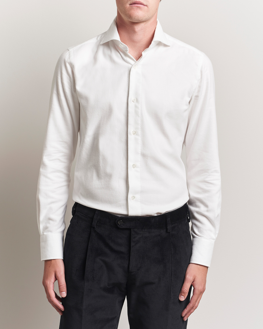 Herre | Skjorter | 100Hands | Herringbone Flannel Cut Away Shirt White