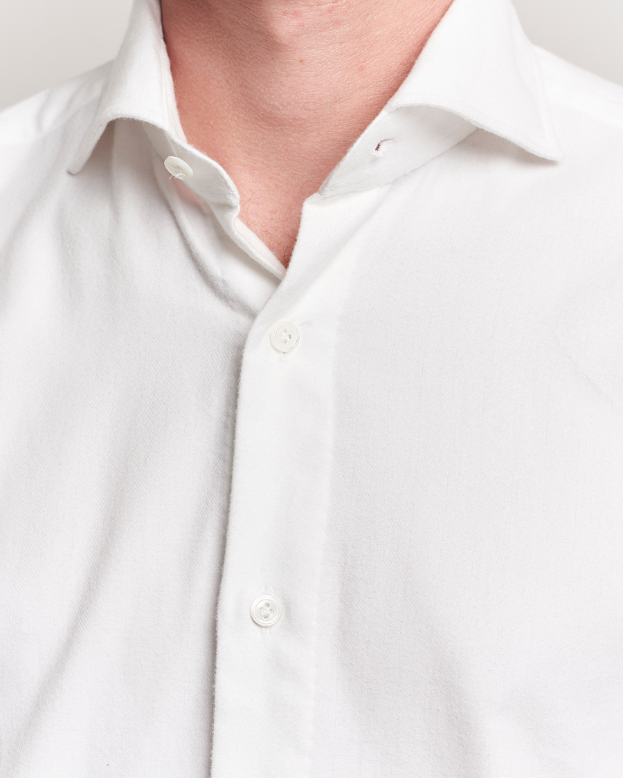 Herre | Skjorter | 100Hands | Herringbone Flannel Cut Away Shirt White