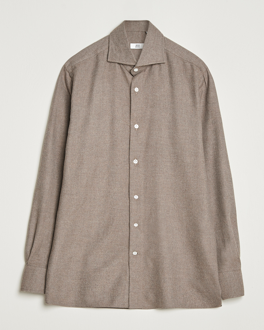 Herre | Skjorter | 100Hands | Herringbone Flannel Cut Away Shirt Caramel