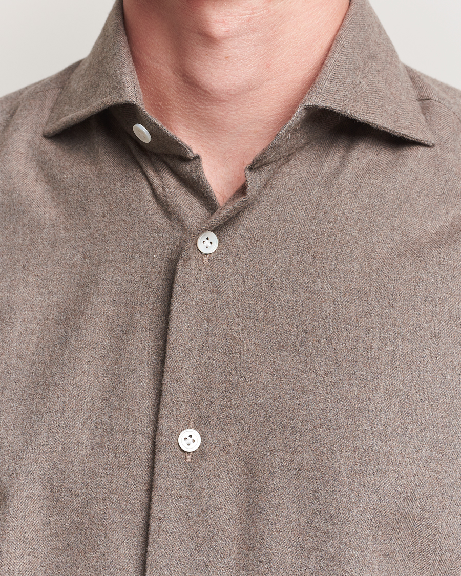 Herre | Skjorter | 100Hands | Herringbone Flannel Cut Away Shirt Caramel