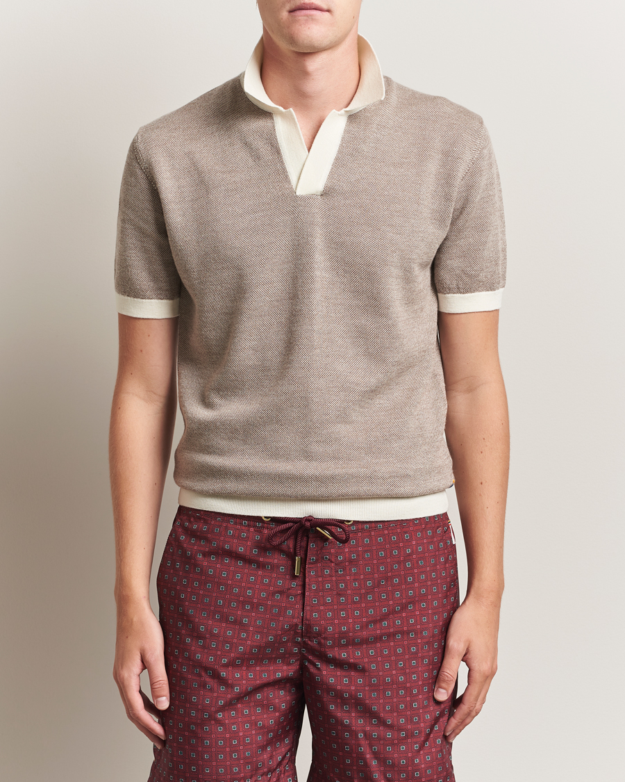 Herre | Pikéer | Orlebar Brown | Horton Contrast Merino Polo Morel Brown/Sand