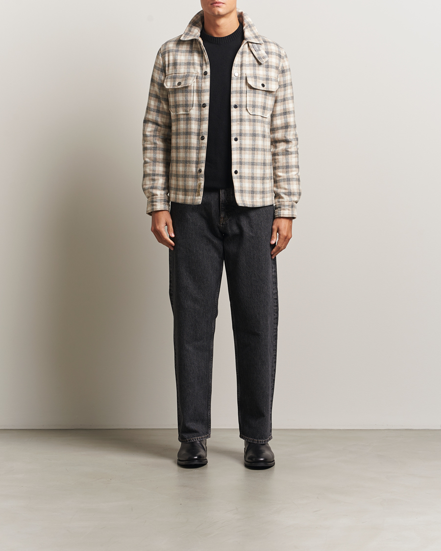 Herre | Jakker | Woolrich | Alaskan Melton Wool Shirt Jacket Oatmeal Check