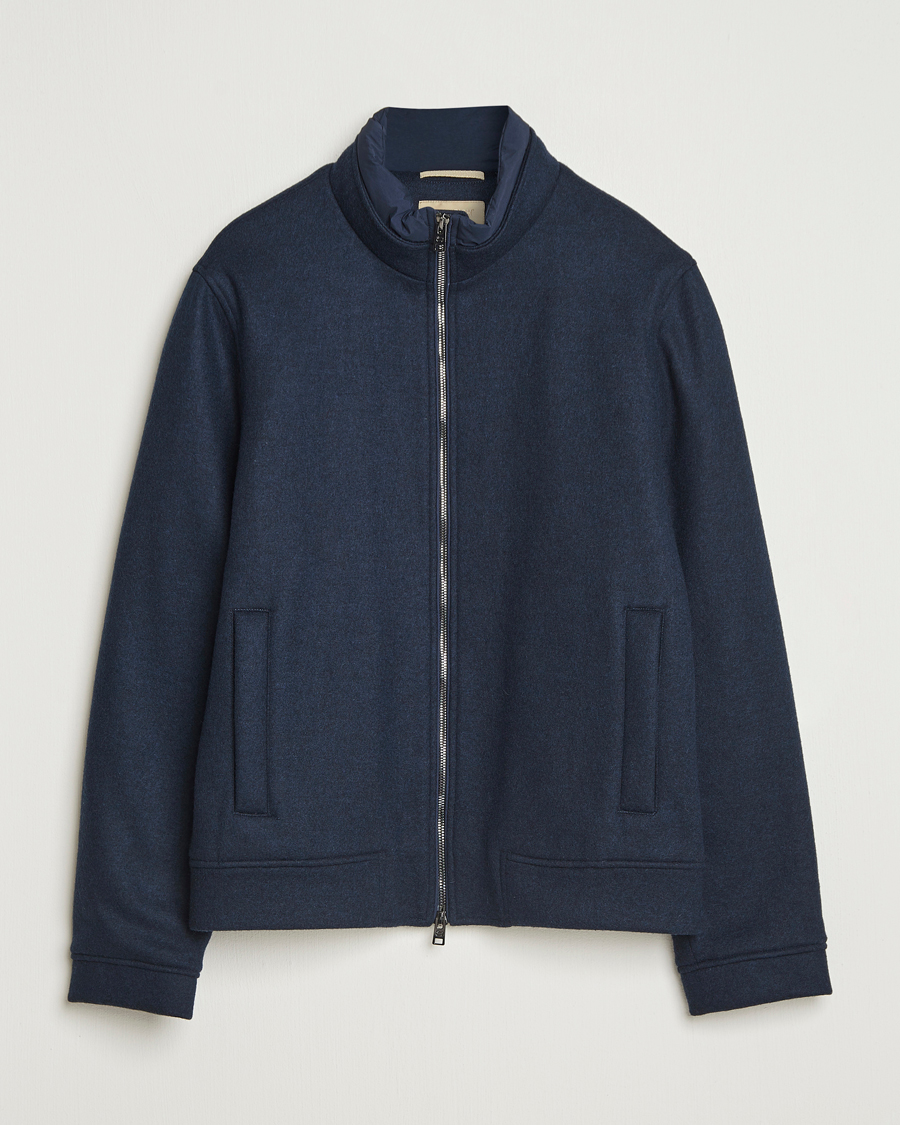 Herre | Jakker | Woolrich | Knitted Wool Lewis Bomber Melton Blue