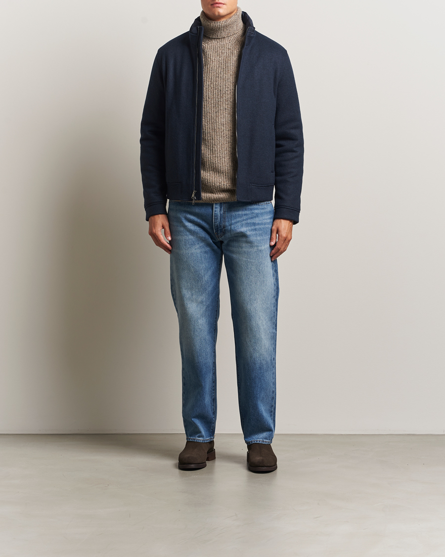 Herre | Jakker | Woolrich | Knitted Wool Lewis Bomber Melton Blue