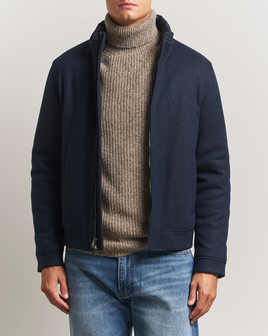 Herre | Jakker | Woolrich | Knitted Wool Lewis Bomber Melton Blue