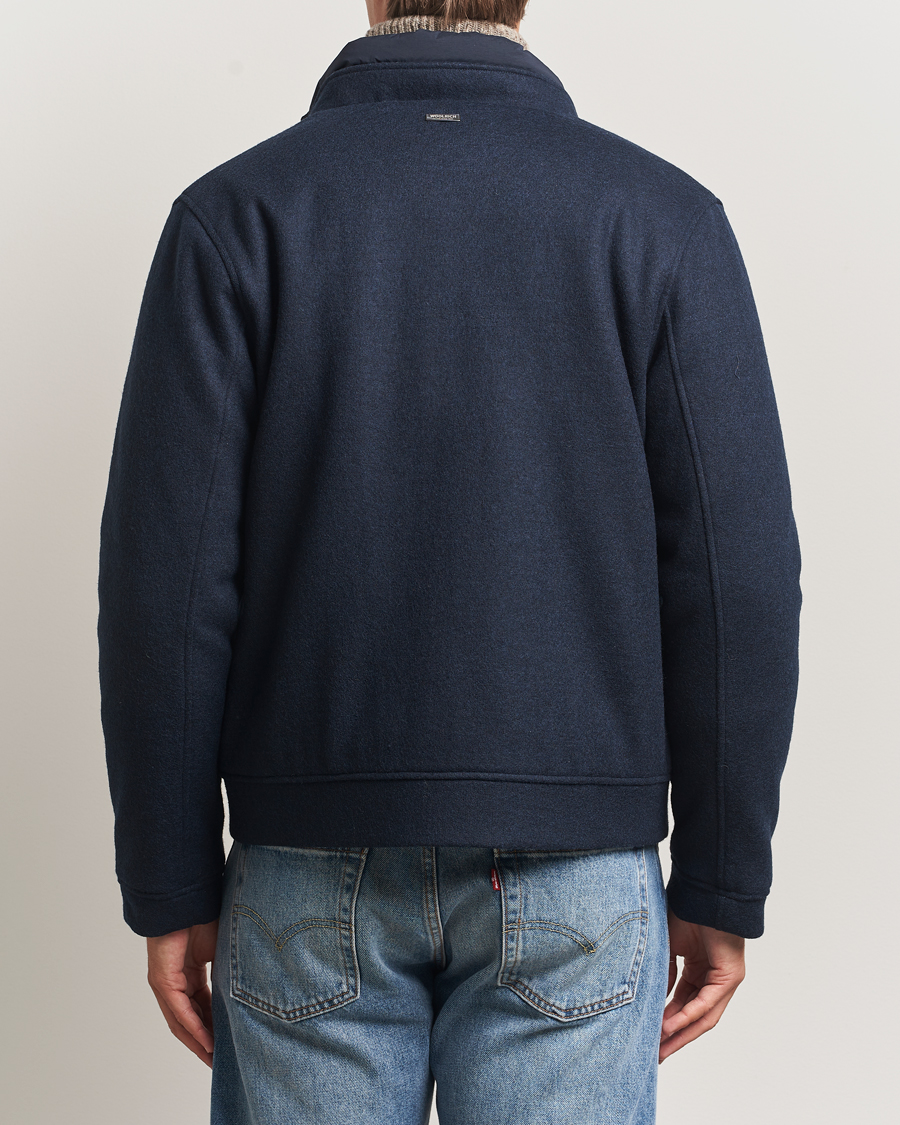 Herre | Jakker | Woolrich | Knitted Wool Lewis Bomber Melton Blue