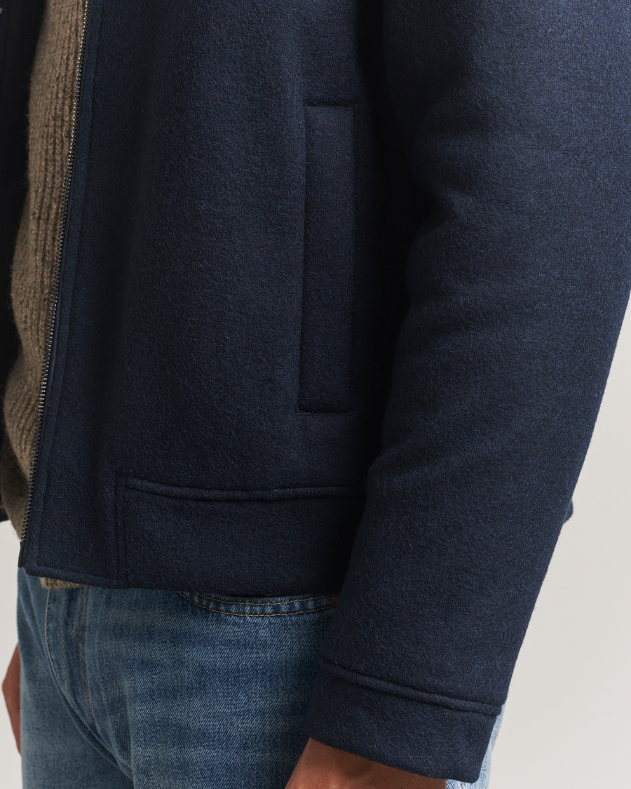 Herre | Jakker | Woolrich | Knitted Wool Lewis Bomber Melton Blue