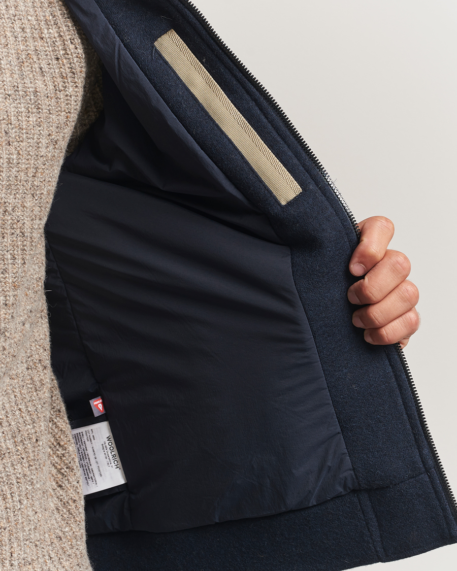 Herre | Jakker | Woolrich | Knitted Wool Lewis Bomber Melton Blue