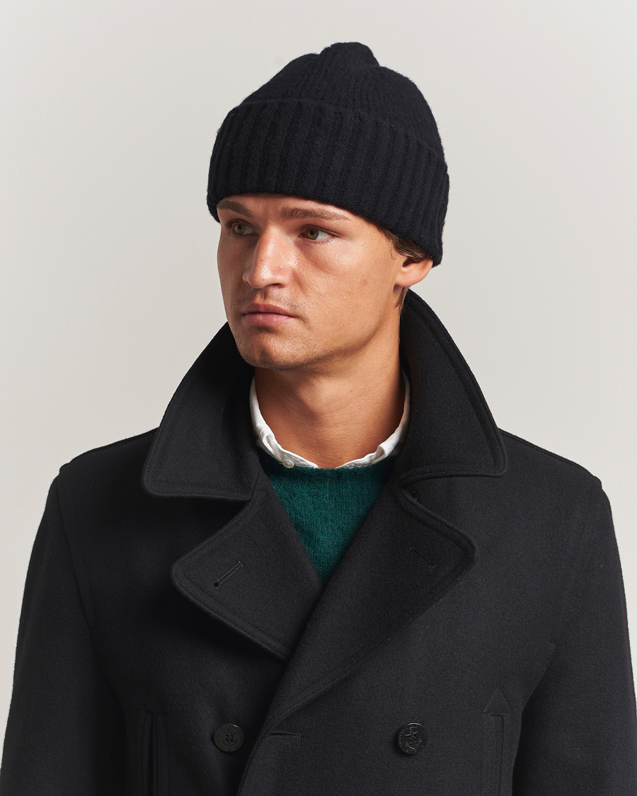 Herre | Luer | Robert Mackie | Rona Ribbed Shaggy Lambswool Beanie Black