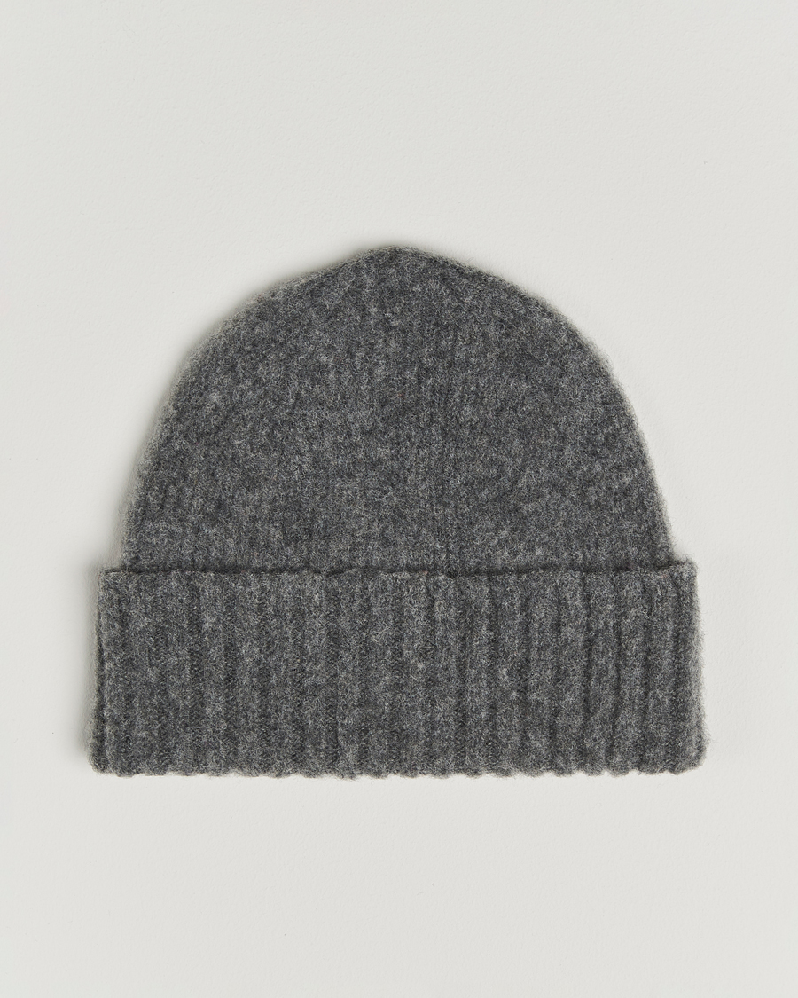 Herre | Luer | Robert Mackie | Rona Ribbed Shaggy Lambswool Beanie Dark Grey