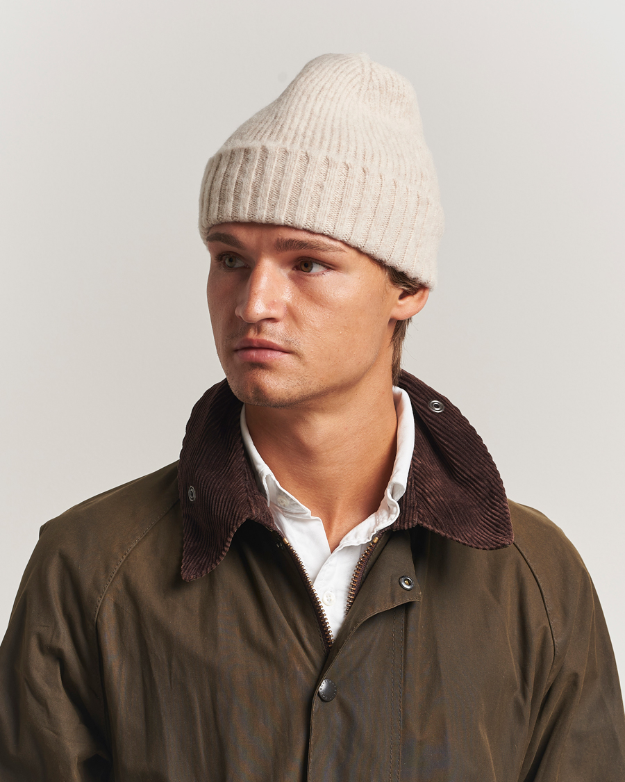 Herre | Luer | Robert Mackie | Rona Ribbed Shaggy Lambswool Beanie White