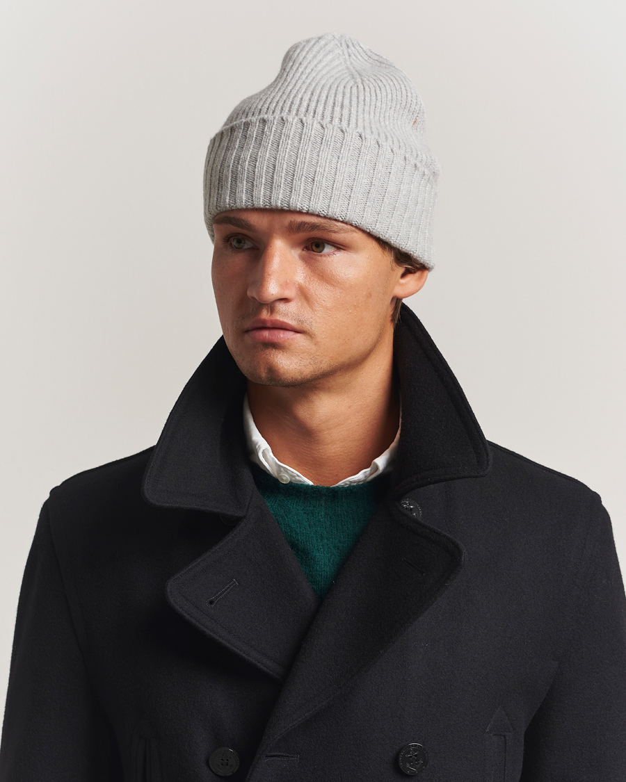 Herre | Luer | Robert Mackie | Kingswell Ribbed Wool/Cashmere Beanie Light Grey
