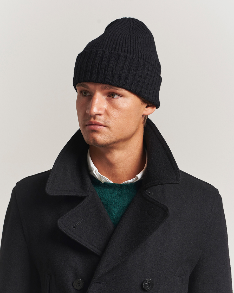 Herre | Luer | Robert Mackie | Kingswell Ribbed Wool/Cashmere Beanie Black