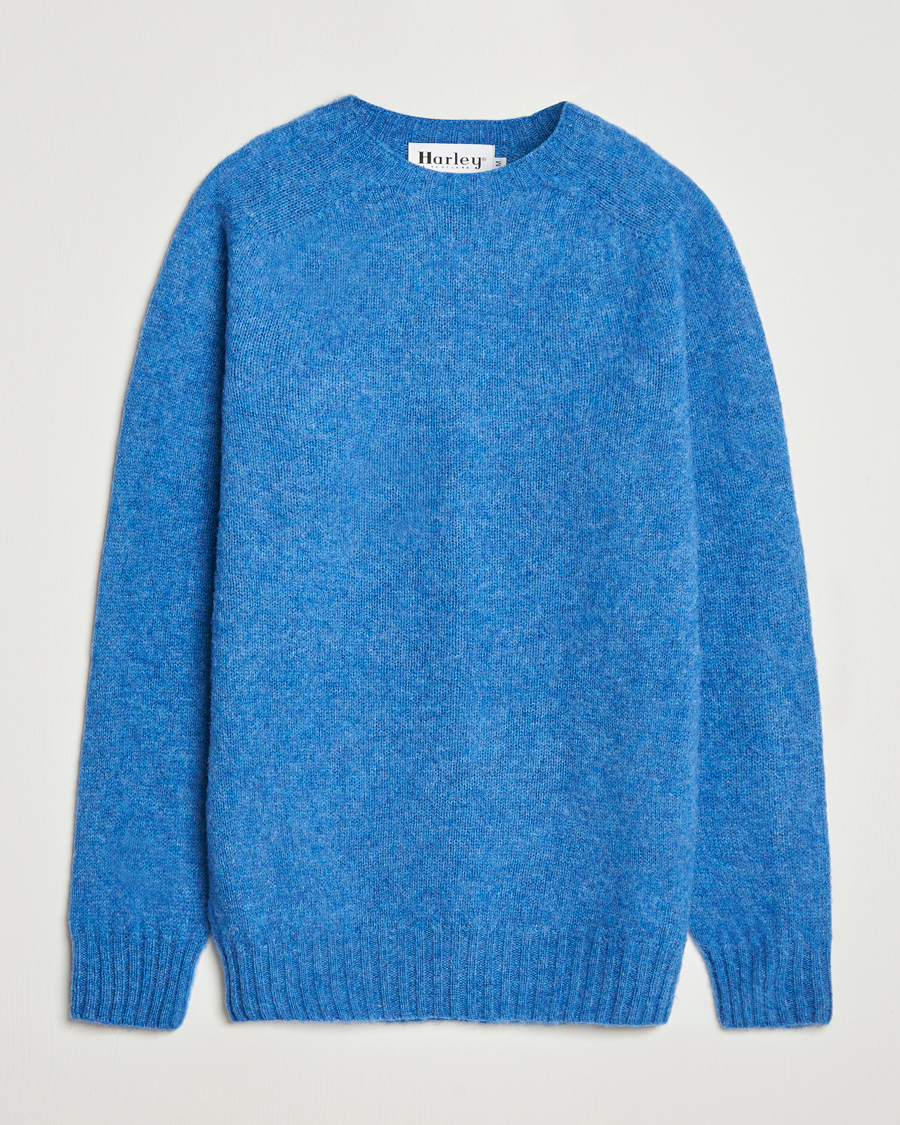 Herre | Gensere | Harley Of Scotland | Brushed Supersoft Lambswool Crewneck Cobalt