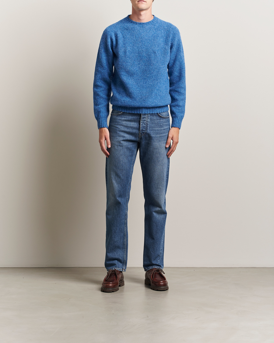 Herre | Gensere | Harley Of Scotland | Brushed Supersoft Lambswool Crewneck Cobalt