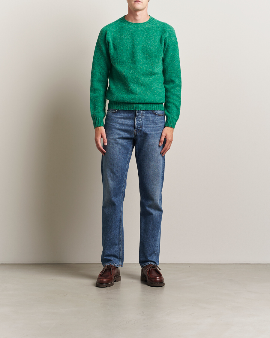 Herre | Gensere | Harley Of Scotland | Brushed Supersoft Lambswool Crewneck Evergreen