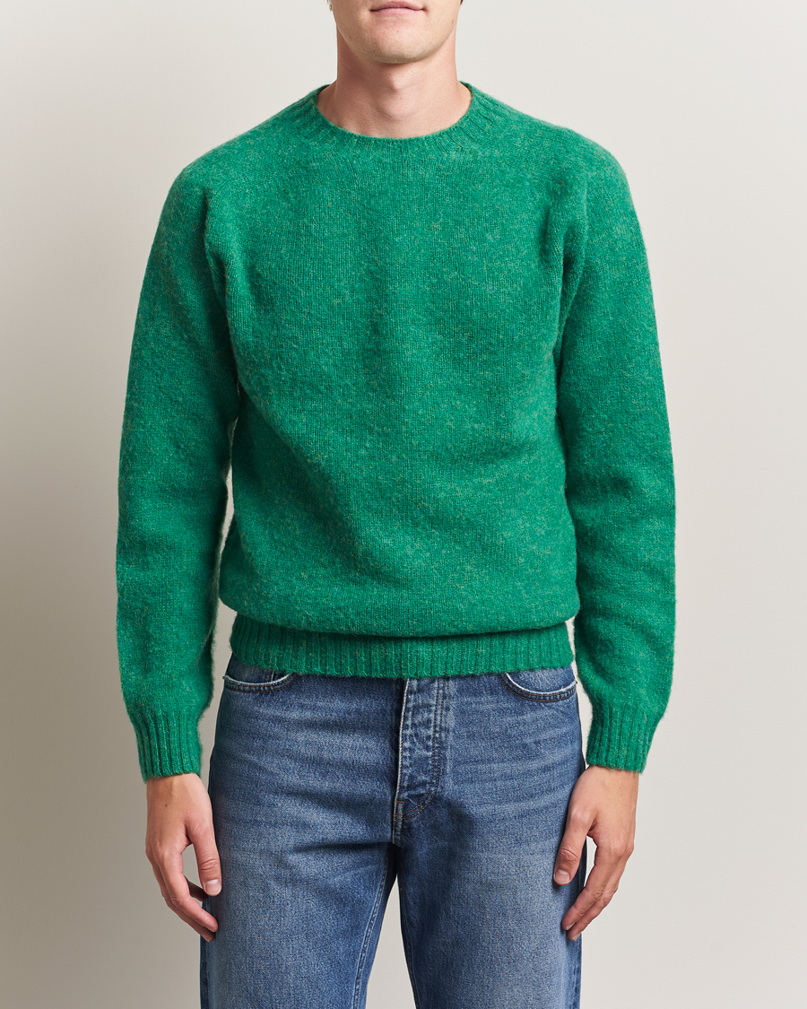 Herre | Gensere | Harley Of Scotland | Brushed Supersoft Lambswool Crewneck Evergreen