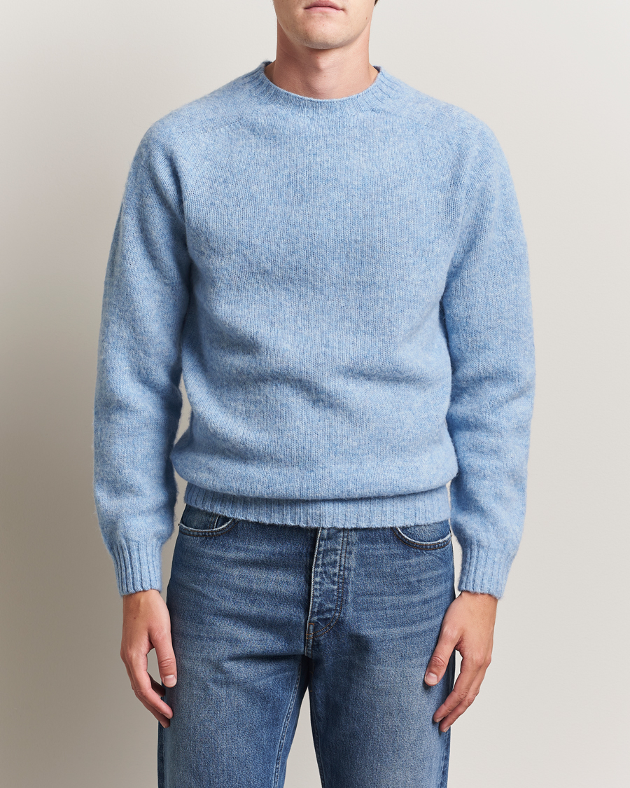 Herre | Gensere | Harley Of Scotland | Brushed Supersoft Lambswool Crewneck Glacier
