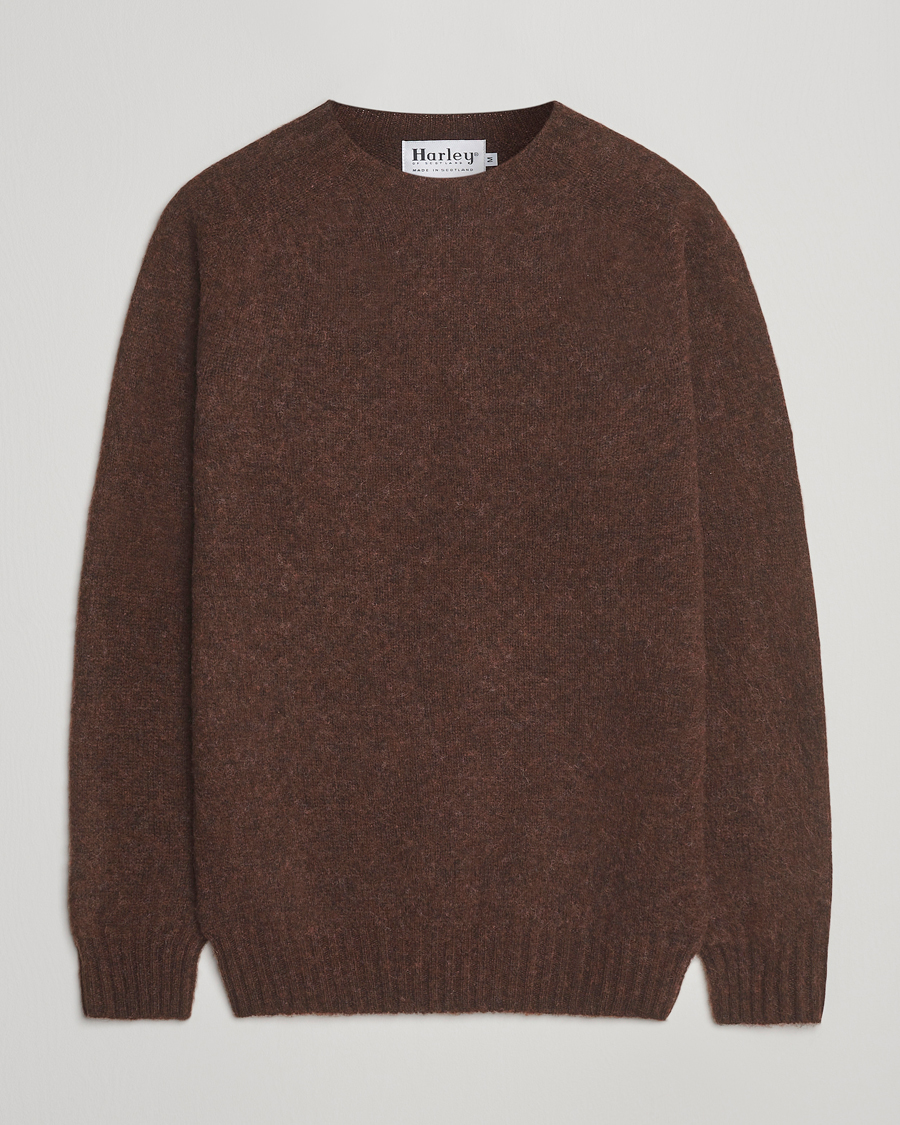 Herre | Gensere | Harley Of Scotland | Brushed Supersoft Lambswool Crewneck Marron
