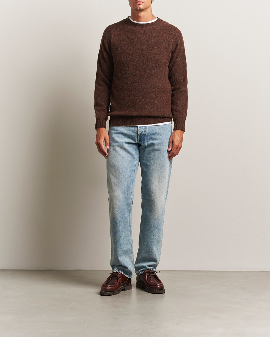 Herre | Gensere | Harley Of Scotland | Brushed Supersoft Lambswool Crewneck Marron