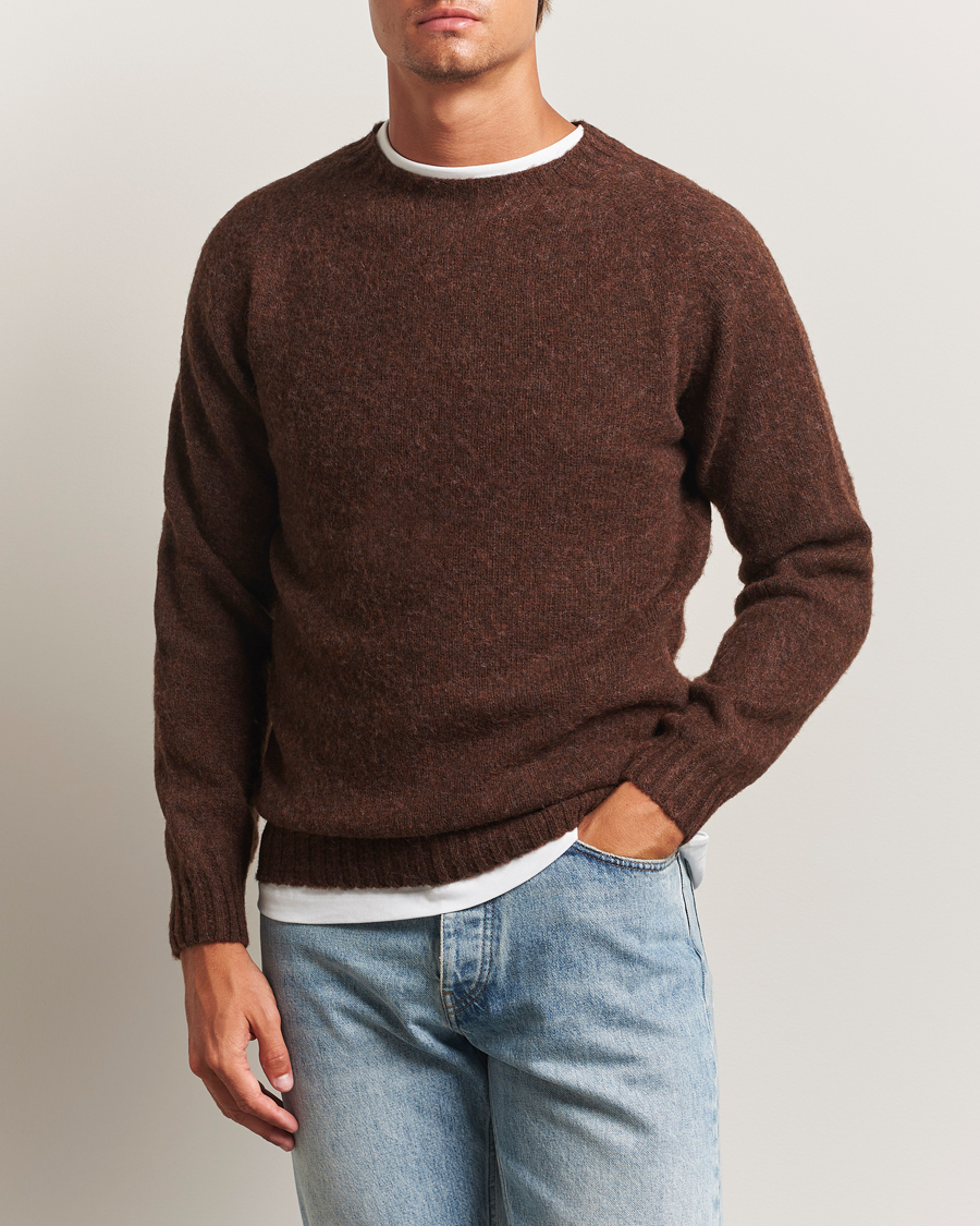 Herre | Gensere | Harley Of Scotland | Brushed Supersoft Lambswool Crewneck Marron
